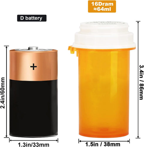Prescription Reversible Thumb Tab Vials, Medicine Container, Pill Bottle, Prescription Pharmacy Vials Reversible Cap with Animal Pet Resistant (no...
