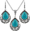Harlorki Retro Vintage Bohemia Style Alloy Metal Chain Turquoise Pendent Necklace Hook Earrings Fashion Jewelry Set for Women Lady...