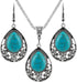 Harlorki Retro Vintage Bohemia Style Alloy Metal Chain Turquoise Pendent Necklace Hook Earrings Fashion Jewelry Set for Women Lady...