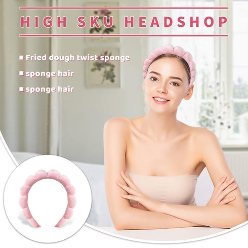 Spa Headband for Washing Face Bubble Headband for Women Girls Soft Skincare Headbands Sponge Puffy Makeup Headband Non Slip Pink Headband for Bubb...