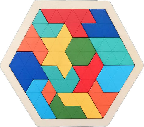 Wooden Blocks Puzzle Brain Teasers Toy Large Wooden Hexagon Puzzle for Kids Adults Tangram Brain Teaser Puzzles Geometry Logic IQ Games STEM Monte...