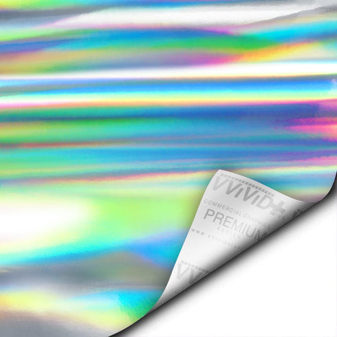 VViViD Silver Holographic Chrome Vinyl Wrap Rainbow Finish Roll DIY Air-Release Adhesive Film (1ft x 5ft)...