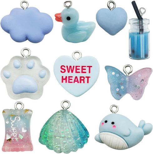 10Pieces Various Blue Resin Pendant Dolphin Butterfly Duck Candy Pendant DIY for Earrings Necklace Bracelet Jewelry Making and Crafting Supplies s...