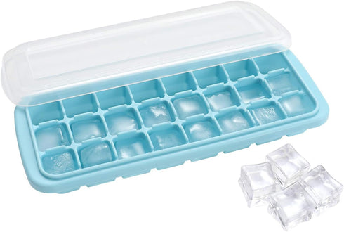 Ice Cube Tray, Soft Silicone Ice Tray with PP Lid, Flexible Ice Cube Trays for Freezer (24 Cubes, Blue)...