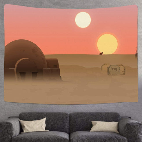 F-FUN SOUL Twin Suns Planet Wars Tapestry, 80x60inchs Soft Flannel, Desert Globe Tatooine Wall Hanging Tapestries for Living Room Bedroom Home Dec...