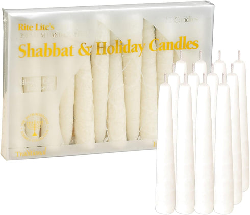 Rite Lite Shabbat Candles - 12 Pieces - Packaged in a Beautiful Box with an Artistic card (White)...