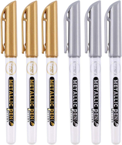 6Pc Gold Silver Epoxy Resin Drawing Pen Gold Leafing Point Pen Marker Acrylic Paint Highlights Metallic Permanent Marker Silicone Molds epoxy resi...
