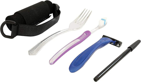 Disabled Eating Aids Utensil Holders Eating Assistance Hand Cuff for Holding Spoon, Fork, Cutlery Adjustable Nylon Gripping Strap for Limited Mobi...