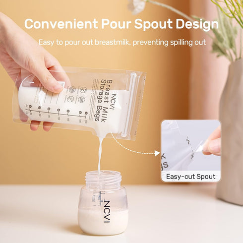 NCVI Breastmilk Storage Bags, 50 Count Milk Storage Bags for Breastfeeding, 7oz Breast Milk Storage Bags with Temp-Sensing, Doubled-Sealed, Hygien...