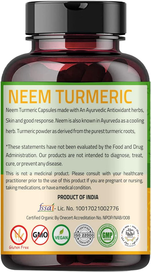 Neem Turmeric Capsules | 90 Capsules 1000mg | Neem Capsules made Black Pepper Neem, Turmeric, & Black Pepper | (90 Capsules)...