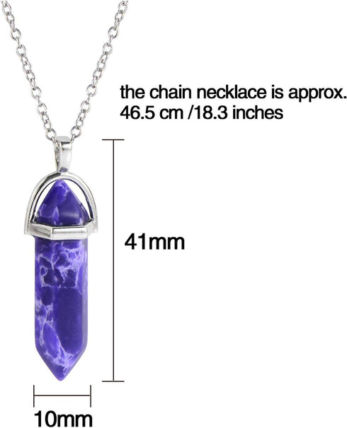 EBOOT womens 12 Pieces Hexagonal Chakra Crystal Bullet Shape Gemstone Pendant Necklaces Pointed Quartz Stone Chain Necklaces Artificial Stone with...