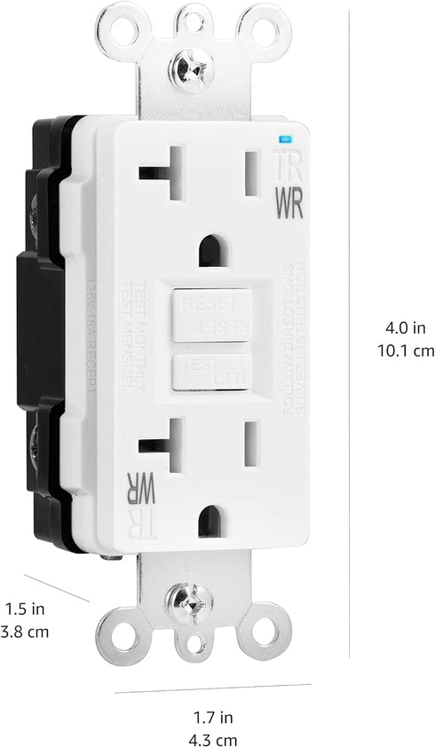 Amazon Basics Weather-Resistant GFCI Receptacle with LED Indicator, 20 Amp, White...