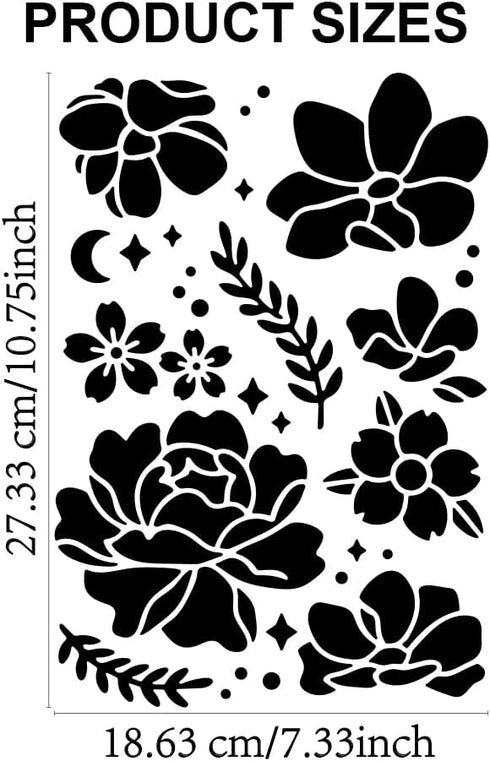 Peony Cherry Blossoms Stencil 11.7×8.3inch Blooming Peony Sakura Stencils with Paint Brush Nature Flower Moon Star Templates for Wood Canvas Paper...