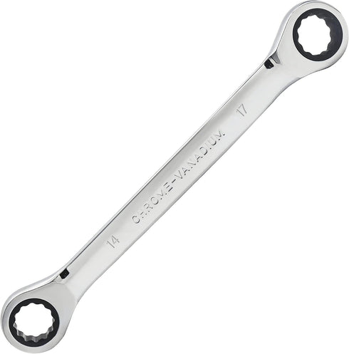 Double Box End Ratcheting Wrench 14mm x 17mm Metric 72 Teeth 12 Point Ratchet Gear Spanner Tools, Heat-Treated CR-V...
