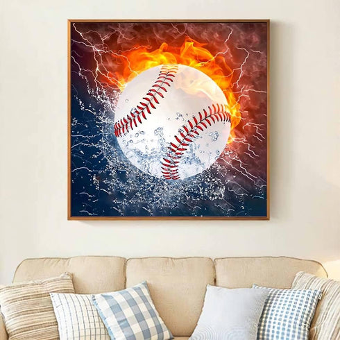 HONGJIE 5D DIY Diamond Art Painting Kit, Baseball 16X16 inches Round Full Drill Crystal Rhinestone Embroidery Cross Stitch Arts Craft for Home Wal...