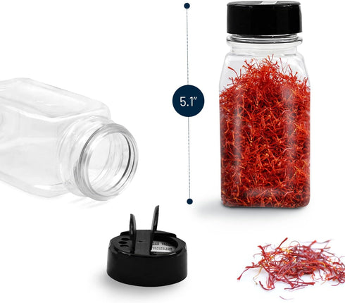 RoyalHouse 6 Pack 9.5 Oz Plastic Spice Jars with Black Cap, Clear and Safe Plastic Bottle Containers with Shaker Lids for Storing Spice, Herbs and...