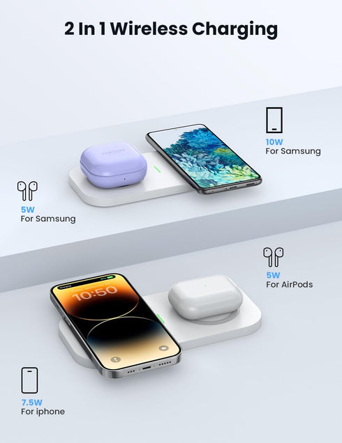 Dual Wireless Charger,JoyGeek Wireless Charging Pad for iPhone 14 Plus/14 Pro/14/13 Pro Max/Pro/Mini/12,Airpods 3/2,Wireless Phone Charger for Sam...