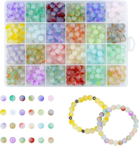 480 Piecess Glass Beads 8Mm for Jewelry Making Round Beads Crystal Beads for Bracelet Necklace Earrings Jewelry Making DIY Crafts Loose Pearls Kit...
