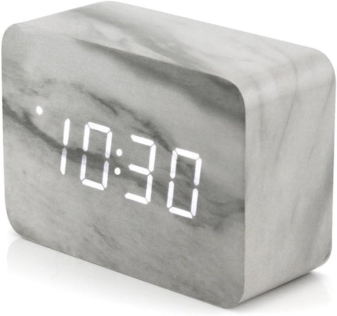 OCT17 Marble Pattern Alarm Clock, Fashion Multi-Function LED Digital Alarm Clocks Stone Cube with USB Power Supply, Voice Control, Timer, Thermome...