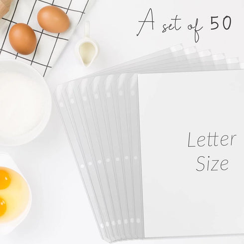 Lubudingjoy Plastic Sleeves for Recipe Binders 8.5 x 11, Recipe Card Page Protectors, 50 Count, Sheet Protectors for Letter Size Paper, Top Loadin...