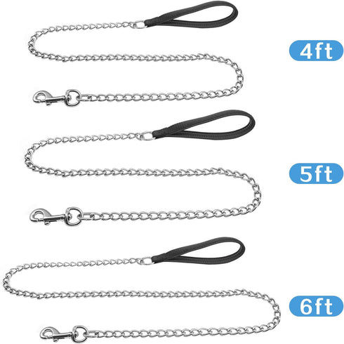 Chain Heavy Duty Metal Dog Leash, 6FTx3mm Chew Proof Pet Leash Chain with Soft Padded Handle for Large & Medium Size Dogs Walking, Training and Tr...