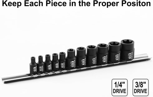 11PCS Female Torx Socket Set, E-Torx Socket Set with Rail,1/4" and 3/8" Drive, Female External Star Socket Set E4 - E20 Torque Socket Set...