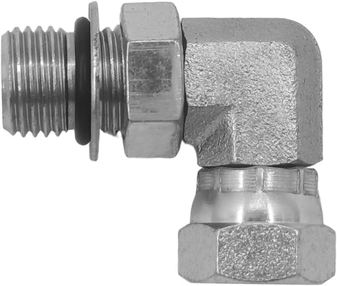 (2-PACK) 6901-06-04-NWO Hydraulic Hose Adapter Fitting 3/8" Male Adjustable Nut O-Ring Boss (9/16-18 UNF) × 1/4" Female Swivel (1/4-18 NPSM) 90° E...