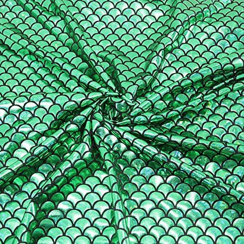 Mermaid Hologram Spandex Fabric Fish Scale Stretch Laser Knit Cloth 58" Wide Sold by The Yard (Green)...