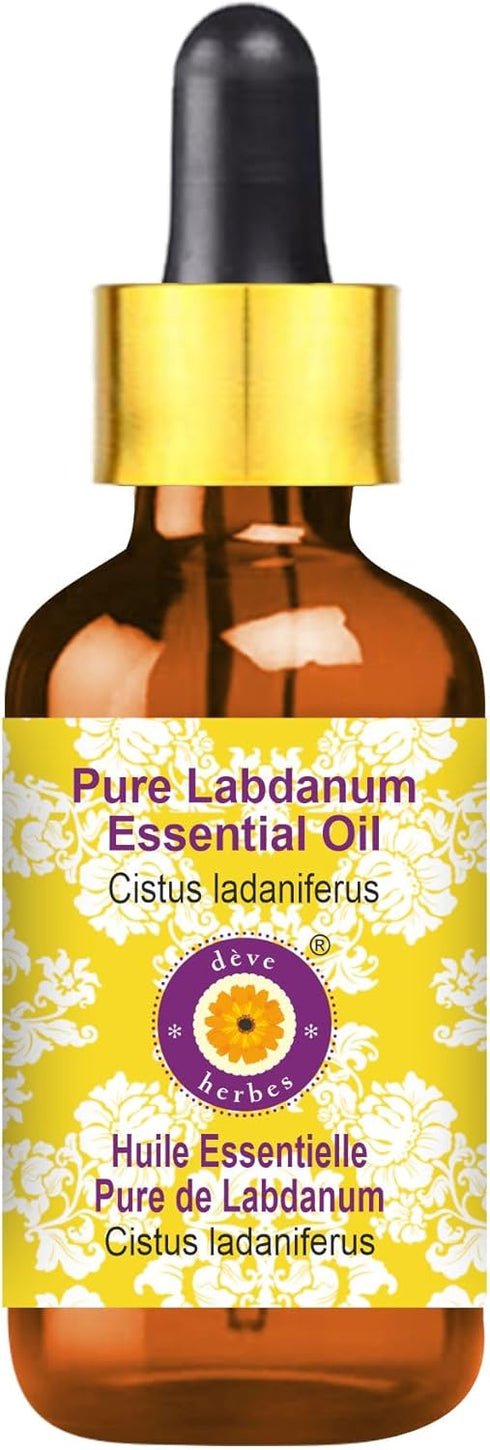 Deve Herbes Pure Labdanum Essential Oil (Cistus ladaniferus) with Glass Dropper Steam Distilled 50ml (1.69 oz)...