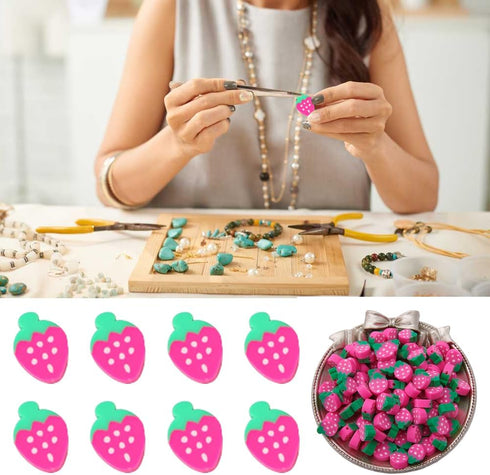 3 Pack Polymer Clay Beads 150 PCS Strawberry Slice Shaped Fruit Bead Small Hole DIY Craft Decoration Connecting with Jewelry Making Accessories fo...