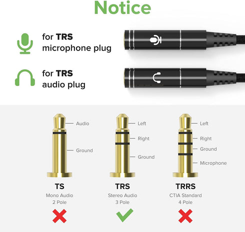 3.5mm Mic and Headphone Jack Splitter, Audio Y Splitter Adapter Extension Cable for Gaming PC, PS5, PS4, Xbox Series X, One S, Tablet, Mobile, Gam...