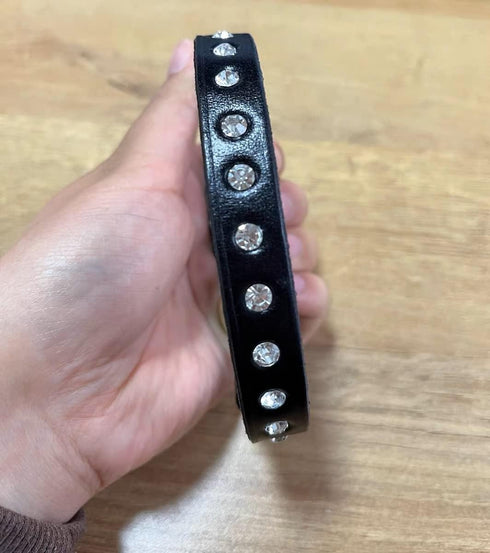 Pet Collar, Bling Rhinestone Leather Collar Adjustable Puppy Collar for Small Medium Dog (XS, Black)...