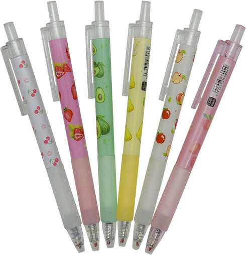 Maydahui 12PCS Fruit Gel Pen Retractable Priting Pens Strawberry Cherry Peach Apple Avocado Pear Fresh Style Black Ink for Girls Students Teens...