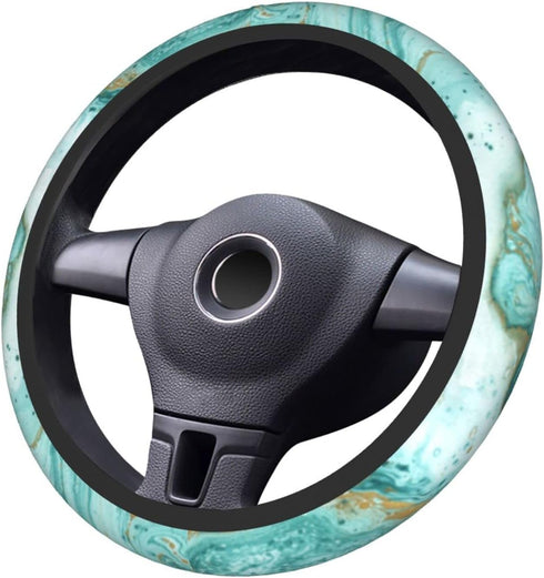 Teal Green Steering Wheel Cover Universal 15 Inch Turquoise Marble Steering Wheel Protector Covers Anti-Slip Neoprene Auto Car Accessories for Wom...