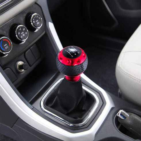 Arenbel 5 Speed Leather Car Shifter Handle Manual Gear Stick Shift Lever Knobs Replacement Fit Most MT Trucks Vehicles, Red...