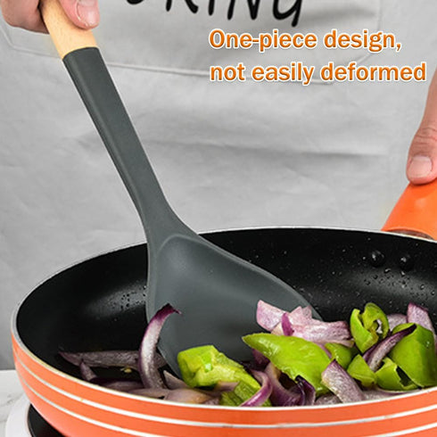 Wok Spatula, Silicone Wok Spatula Turner with Heat Resistant Wooden Handle, Kitchen Utensil Cooking Shovel Scoop Ladle for Scooping, Flipping, Sti...