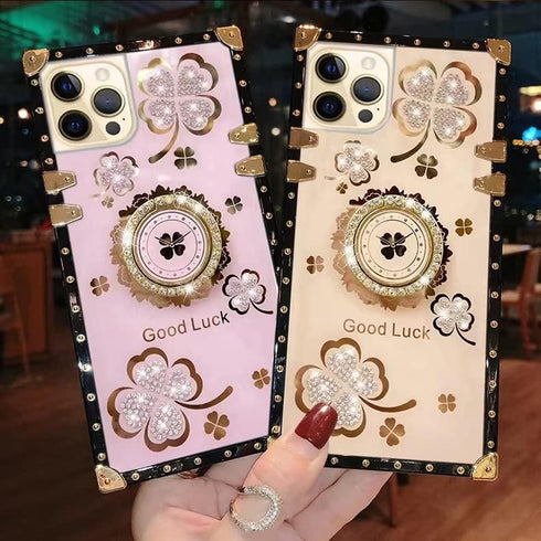 for iPhone 12 Pro Max 6.7" Bling Case Luxury Cute Shine Sparkly Glitter Diamond Rhinestone Flower Soft Trunk Phone Cover with Ring Kickstand Holde...
