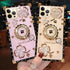 for iPhone 12 Pro Max 6.7" Bling Case Luxury Cute Shine Sparkly Glitter Diamond Rhinestone Flower Soft Trunk Phone Cover with Ring Kickstand Holde...