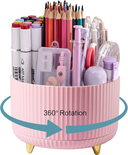 Pen Holder for Desk, Pencil Holder,5 Slots 360° Degree Rotating Desk Organizers and Accessories, Cute Pen Cup Pot for Office, School, Home, Art Su...