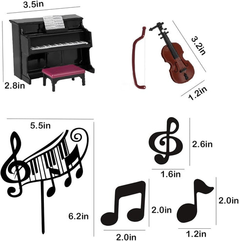 Music Cake Toppers Piano Violin Cake Decorations Set with Piano Violin Musical score Note for Music Piano Violin Themed Birthday Party (Piano Viol...
