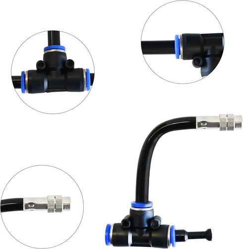 5 Pack Brass Misting Nozzle Tee, w/ 0.32 in Dia Built in Hose for Outdoor Watering System, Adjustable 360° Rotation Nozzles, Water Mister Nozzles ...