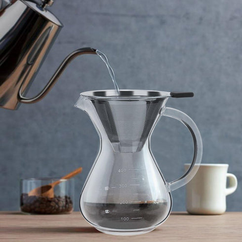 Pour Over Coffee Maker, 400ml Glass Coffee Pot Hand Drip Coffee Maker Filter Pot Manual Coffee Dripper Brewer with Handle and Scale...