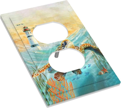 Sea Turtle Duplex Outlet Cover Plates Nautical Ocean Coastal Decorative Wall Plate Electrica Receptacle Faceplate for Bathroom Bedroom Home Decora...