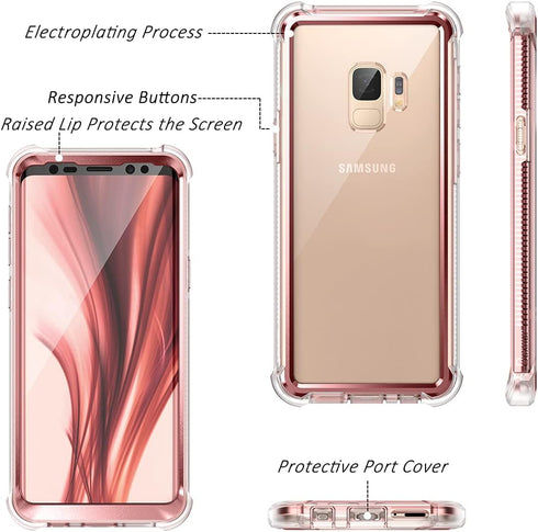 Dexnor Compatible with Samsung Galaxy S9 Case with Screen Protector Electroplated Frame Clear Back Cover Rugged 360 Full Body Protective Shockproo...