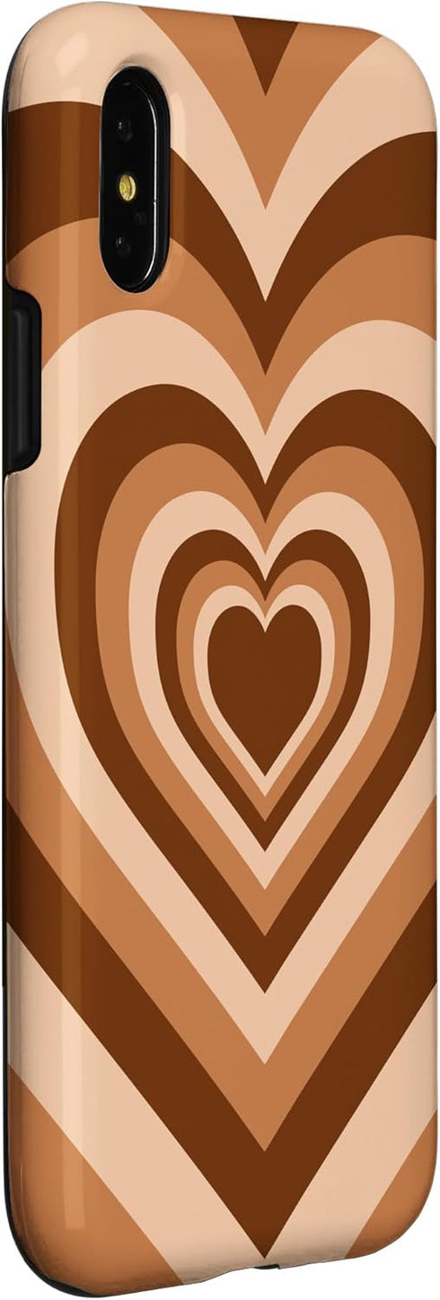 iPhone X/XS Love Heart Groovy Y2K Coffee Latte Brown Cute Pattern Phone Case...