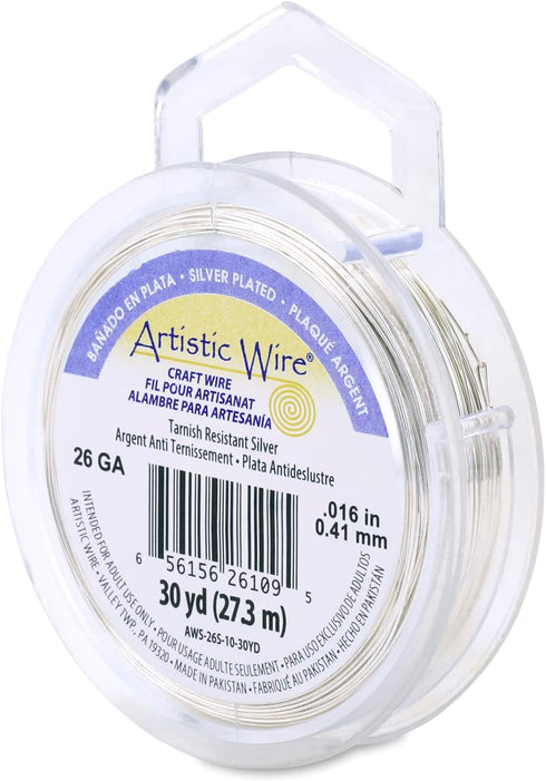 Artistic Wire 26 Gauge / .41 mm Plated Colored Copper Craft Wire, 30 yd / 27.4 m, Tarnish Resistant Silver...
