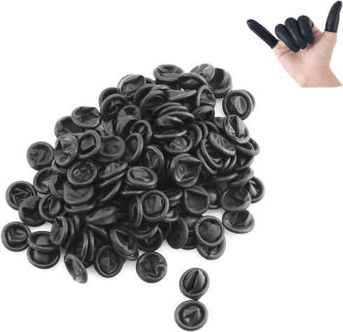 150pcs Disposable Latex Finger Cots Protective Fingertips Gloves Rubber Industrial Fingerstall Sleeves 65mmx25mm (Black)...