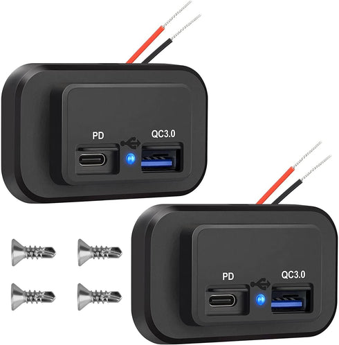 Linkstyle 2PCS RV USB Outlets - Dual USB Ports (USB-A and USB-C) with Blue LED Indicator, Surface Mount 12V USB Outlets for RVs, Marine, Motorcycl...