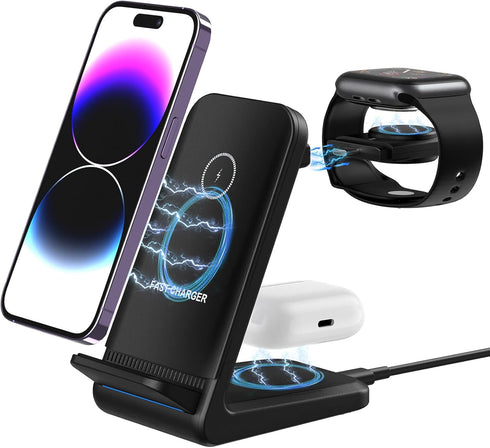 Criacr 3 in 1 Charging Station for Apple Samsung Multiple Devices,Wireless Chager for iPhone 15/14/13/12 & Samsung Galaxy, Magsafe Charging Stand ...