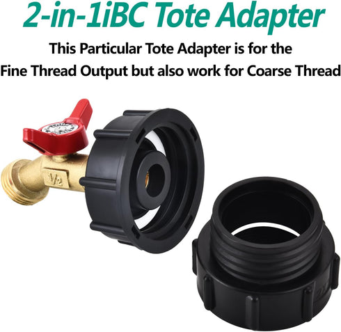 275-330 Gallon IBC Tote Water Tank Adapter(2.4" Fine Thread)?IBC Tote Adapter with 1/2 NPT Thread Garden Hose Ball Valve(Lead-Free),IBC Tote Fitti...
